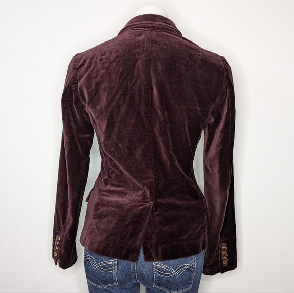J Crew burgundy purple velvet collared v neck button up blazer jacket XS - Picture 7 of 10